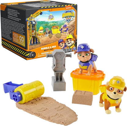 Rubble & Crew, Rubble and Mix Action Figures Set, with 3 oz of Kinetic Build-It Sand and 2 Hand Held Building Toys, Kids Toys for Ages 3 and up