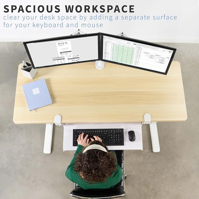 VIVO Large Clamp-on Computer Keyboard and Mouse Under Desk Slider Tray, 27 x 11 inch Pull Out Platform Drawer, White, MOUNT-KB05W | Keyboard Tray for Typing, Slide Out Platform, Extra Sturdy C-Clamp Mount System, Computer Drawer, White Frame