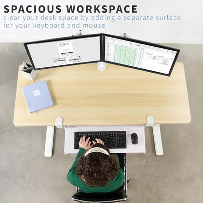 VIVO Large Clamp-on Computer Keyboard and Mouse Under Desk Slider Tray, 27 x 11 inch Pull Out Platform Drawer, White, MOUNT-KB05W | Keyboard Tray for Typing, Slide Out Platform, Extra Sturdy C-Clamp Mount System, Computer Drawer, White Frame