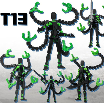 T13 Already Assembled Action Figure Accessories,T13 Multi-Jointed Movable,for Collectors Desktop Decorations t-13 Movability 3D Printed Toys (Black Green, 7.2inch)