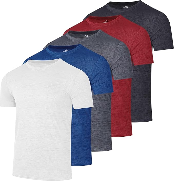 5 Pack Men's Dry Fit Short Sleeve T-Shirt Gym Workout Athletic Running Tee | Cooling, Moisture-Wicking, Crew Neck, Quick-Dry, Breathable, Active, Exercise, Fitness, Basketball, Cycling, Hiking, Tennis