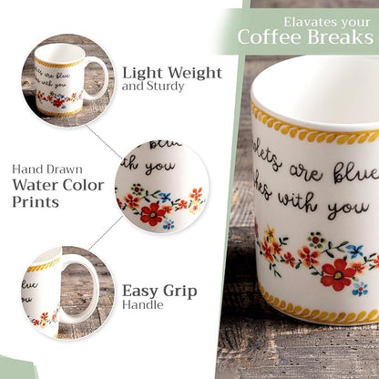 Maison d' Hermine Coffee Mug with Handles Tea Cups (12 Ounce, Pack of 1) | Fine Bone China Coffee Mugs for Hot Beverages Cappuccino Latte Home Spring Summer -Happy Florals - Sweety Roses Are Red