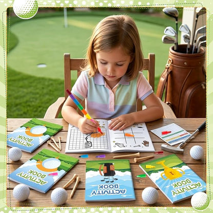 Golf Activity Books with Stacking Crayons for Kids, 24 Pack Mini Golf Coloring and Game Book Set, Bulk Sports Activity Booklets for Classroom Rewards Party Goodie Bags Stuffers Travel DIY Art Gifts