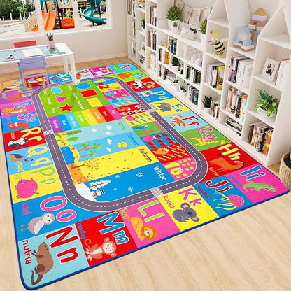 HOMORE Kids Educational Rug, 7x10 Kids Collection Area Rug for Learning Alphabet, Numbers, Colors, Season and Animal Words, Playmat for Classroom Playroom