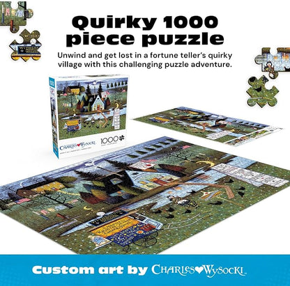 Buffalo Games Charles Wysocki - Know It All - 1000 Piece Jigsaw Puzzle - 26.75 x 19.75 in, Poster Included - 1000 Piece Puzzle for Adults - Folk Art Village Scene - Recycled Board