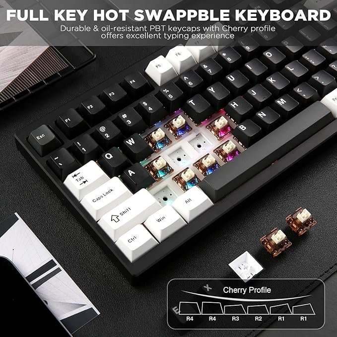 YUNZII AL80 75% Wireless Aluminum Mechanical Keyboard(Black, Cocoa Cream) | QMK/VIA, Smart LCD Display and Knob, Hot Swap, Gasket Structure, BT/2.4G/USB-C, RGB Keyboard for Gaming/Win/Mac