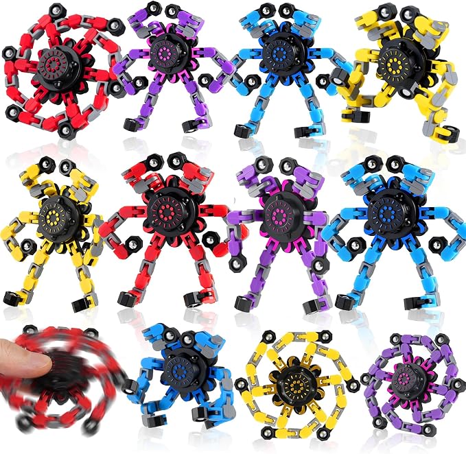 12PCS Transformable Fidget Spinner Toys for Kids and Adults | DIY Robot Chain Fidget Toys, Sensory Toys for Stress Relief, Party Favors, Classroom Rewards & Birthday Gifts
