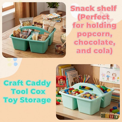 Kathfly 18 Pack Classroom Caddy Organizer with Handle, Plastic Art Craft Cleaning Caddy Bulk, Small Multipurpose Supply Organization Storage Basket for Table Desk Office Pencil Teacher (Morandi Color)