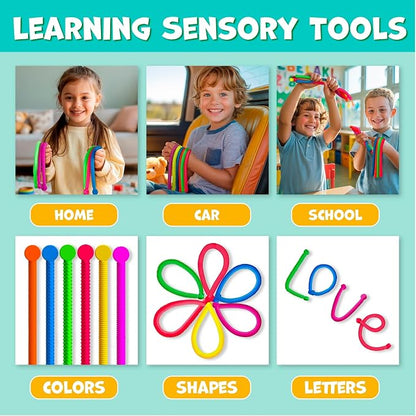 BUNMO Stretchy Strings - Sensory Toys - Stimulating & Fun Sensory Toys for Kids - Fidget Toy - Hours of Fun for Kids - Non-Mouthable Toy 3+ - Textured 6 Pack