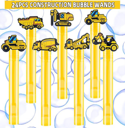 24Pcs Construction Bubble Wands for Kids Construction Party Supplies Favors Decorations, Pinata Goodie Bag Stuffers & Classroom Prizes