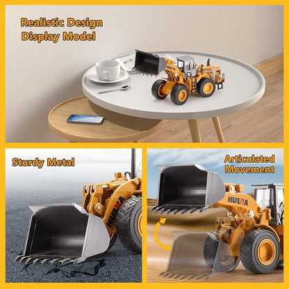 1/40 Scale Diecast Four Wheel Loader Truck Toy, Metal Construction Equipment Bulldozer Models for Kids