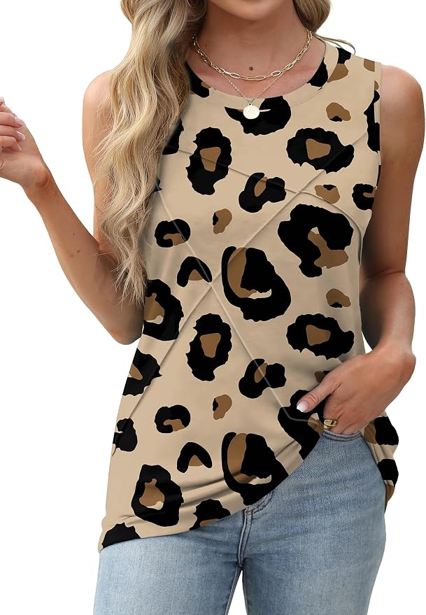WIHOLL Women's Sleeveless Summer Crewneck Loose Fit Tank Tops