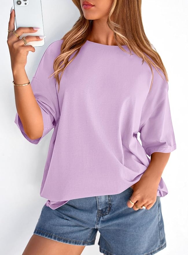 PRETTYGARDEN Womens 2026 Spring Going Out Tops Casual Short Sleeve Crewneck Loose Fit Basic Oversized T Shirts Summer Outfits