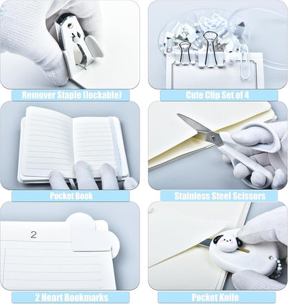 White Desk Accessories, 25Pcs White Office Supplies and Desk Organizers, with Tape Dispenser, Stapler, Staple Remover, Ect, Gift Box Packaging
