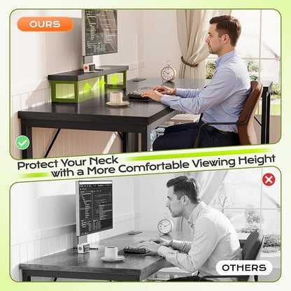 PRAISUN 61" L Shaped Computer Desk, Power Outlets, Monitor Stand, Black | USB-C Ports, Reversible Charging Station, Spacious Desktop & Legroom, 0.94 Inch Thick Desktop, for Gaming, Study & Work