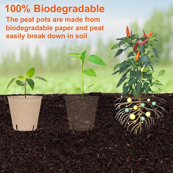 120 Packs 3.15 Inch Peat Pots,Biodegradable Pots for Seedlings with Drainage Holes, Garden Germination Nursery Pots with 100Pcs Plant Labels