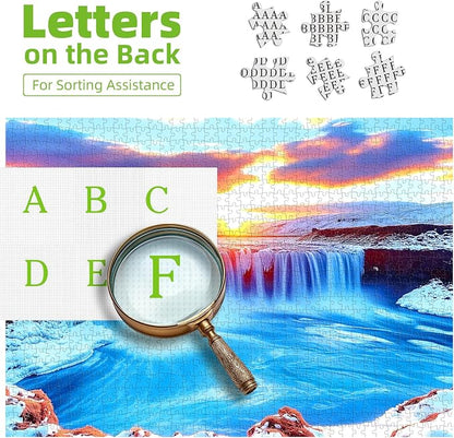 Winter Icelandic Waterfalls Landscape 500 Piece Puzzles for Adults,Nature Puzzles for Adults 500 Pieces with HD Print & Poster, 15" X 23" Dust Free, for Gifts Halloween Christmas Family Games
