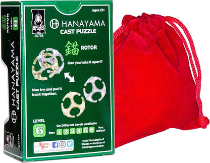 Rotor Hanayama Puzzle, New 2020 Release, Level 6 Difficulty, RED Velveteen Pouch