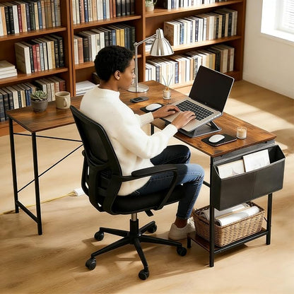 L Shaped Desk Computer Desk, 50inch Brown Gaming Desk with CPU Stand | Reversible Corner Desk, Storage Bag, Sturdy Metal Frame, Student Study Writing Table for Home Office