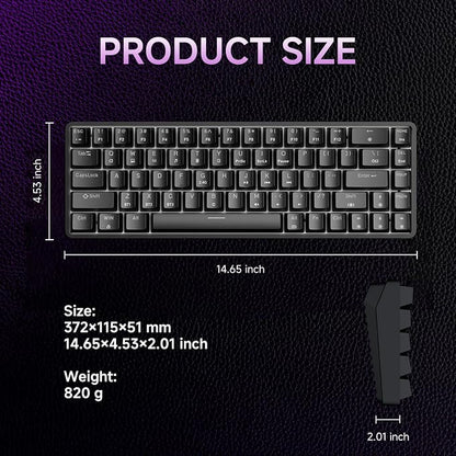 DIERYA DK68 60% Wireless Mechanical Gaming Keyboard, 3-Mode, Bluetooth 5.0/2.4G/USB-C, RGB Backlit, 68-Key Compact Mini for Windows, Mac, Linux - Linear Red Switch - Black