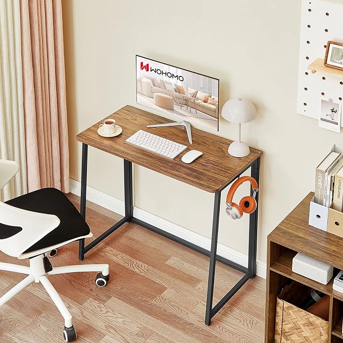 WOHOMO Folding Desk, 31.5" Foldable Computer Table for Small Spaces, Walnut | Easy Assembly and Fold, Sturdy Home office desks for Study Bedroom Dorm Space Saving Writing Work Apartment