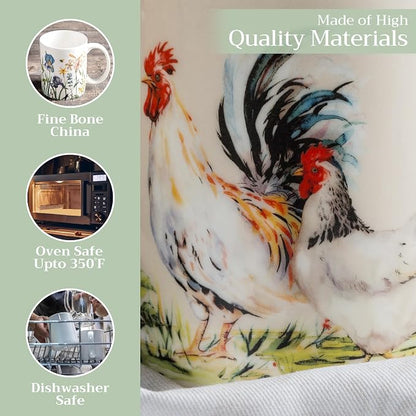 Maison d' Hermine Coffee Mug with Handles Tea Cups (12 Ounce, Pack of 2) | Fine Bone China Coffee Mugs for Hot Beverages Cappuccino Latte Home Restaurant Hotel Spring Summer -Campagne