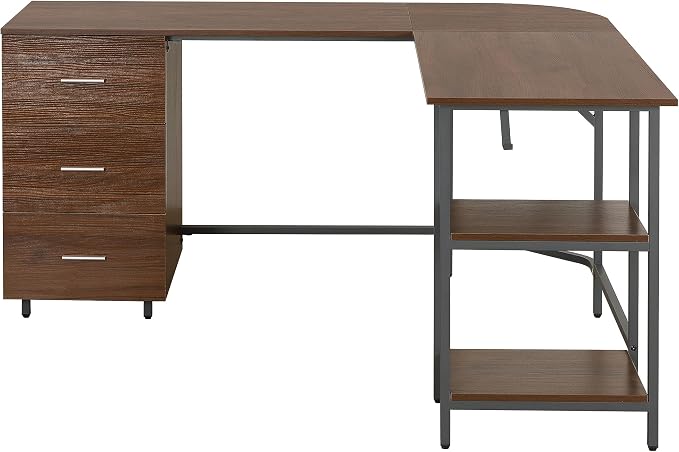 Techni Mobili L Shaped Desk - Two-Toned Computer Desk with Drawers & Storage Shelves - Simple Modern Furniture & Home Office Space Corner Table for Work & Writing | 59" two‑tone L‑shaped desk with storage shelves, durable frame, modern corner workstati...