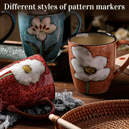 Maxdot 2 Pcs 12oz Ceramic Coffee Mugs Sets Glazing Process Cappuccino Mug Floral Ceramic Tea Cups Idea Gift Set for Women Porcelain Cup for Coffee, Cocoa, Tea, Latte (Retro) (Vintage)