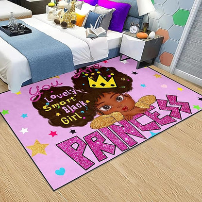 African American Black Girl Rugs for Bedroom African American Rugs for Girls Room Princess Room Decor for Girls Bedroom Decor for Teen Girls Living Room Floor Rugs, Purple, 2'6''×4'