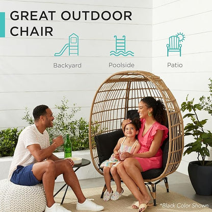 Best Choice Products Wicker Egg Chair, Oversized Indoor Outdoor Lounger for Patio, Backyard, Living Room w/ 4 Cushions, Steel Frame, 440lb Capacity - Gray/Heather Gray