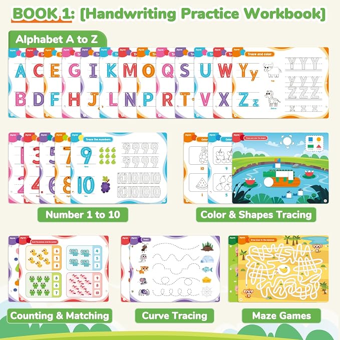 JoyCat Preschool Learning Activities Set (2-Pack) – Seek & Find Game Books and Letters Numbers Handwriting Practice Tracing Workbooks for Toddlers & Kids, Birthday Gifts for Girls and Boys Ages 3-5