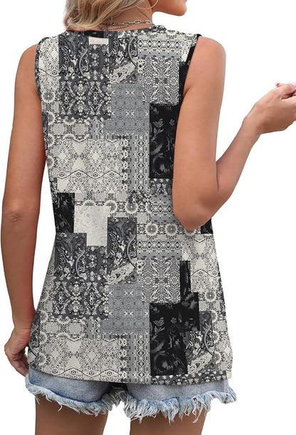 WIHOLL Women's Sleeveless Summer Crewneck Loose Fit Tank Tops