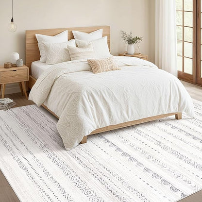 Nakagishi 5x8 Area Rug Living Room: Washable Boho Large Neutral Soft Farmhouse Rugs Stain Resistant Modern Indoor Floor Non-Slip Carpet for Bedroom Nursery Kids Playroom Office Dining Room Dorm- Gray