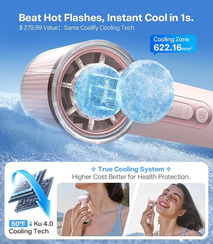 TORRAS COOLiFY iva Handheld Fan with Ice Cooler, [Chill by 50°F], 0-100 Adjustable Speed, Super Mini Powerful Portable Fan 4900mAh Rechargeable, Hand Fans, Gifts for Women, Pink