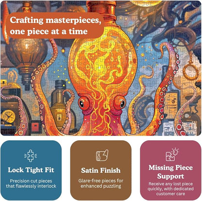 Cross & Glory | 1000 Piece Jigsaw Puzzles for Adults | Octopus Alchemy: The Lava Experiment │ Lava Lamp Octopus Puzzle 1000 Pieces │ Satin Finish Ocean Puzzle for Adults │ Ages 14+