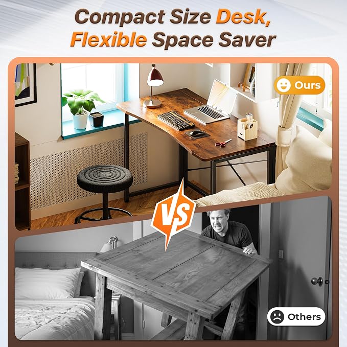 Huuger Folding Desk for Small Spaces, 31.5 Inch Foldable Computer Table, Easy Assembly, for Home Office, Study, Bedroom, Dorm, Space Saving, Small Writing Work Office Computer Desk, Rustic Brown