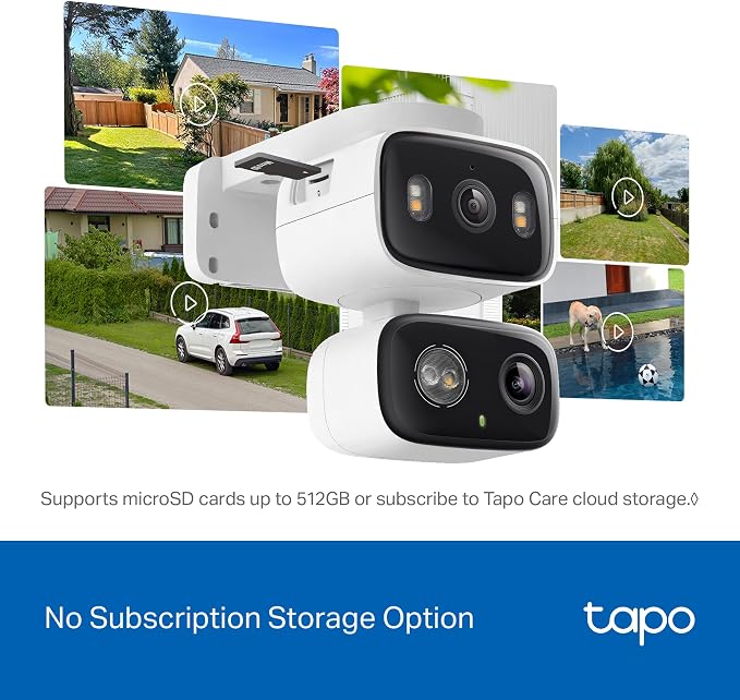 Tapo 2K Indoor/Outdoor Dual Lens Pan/Tilt Wired Security Camera - 125° Wide-Angle View + 6mm Zoom, Motion Track, Person/Vehicle Detection, Local Storage or Optional Cloud, C246D