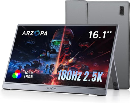 ARZOPA 16.1'' 180Hz 2.5K Portable Monitor, 2560x1440 QHD 107% sRGB Kickstand Portable Gaming Monitor with HDR, Ultra Slim, Eye Care, External Second Screen for Laptop, PC, PS5, Mac, Xbox-Z3FC