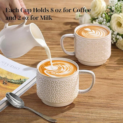 DOWAN 12oz Coffee Mugs Set of 4, Ceramic Coffee Mugs, Stackable Cappuccino Cups, Microwave Safe and Large Handle, Office and Home Use