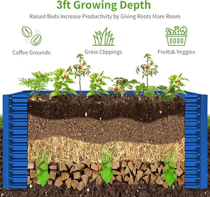 Land Guard 8x4x3ft Rectangular Galvanized Raised Garden Beds, Large-Capacity Metal Planter Box Outdoor, Durable Deep Raised Garden Bed 3ft Tall, Raised Beds for Gardening Vegetables, Royal Blue