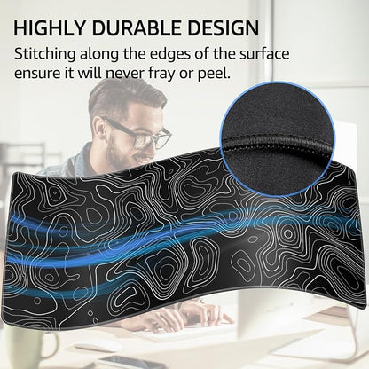 KTRIO Large Gaming Mouse Pad, 31.5 x 15.7 in, Black Topographic, XXL | Smooth Micro-Weave Surface, Artistic Pattern Design, Non-Slip Rubber Base, Durable Stitched Edges, Office & Home Use