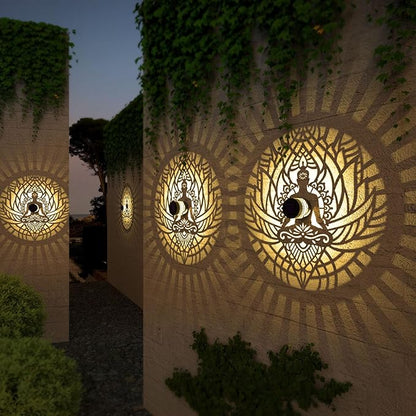 4 Pack Solar Fence Lights Metal Solar Powered Outdoor Wall Deck Step Lights Zen Theme Waterproof Fence Light for Garden Post Patio Backyard Yard Decor, Gardening Gifts for Women Mom Grandma