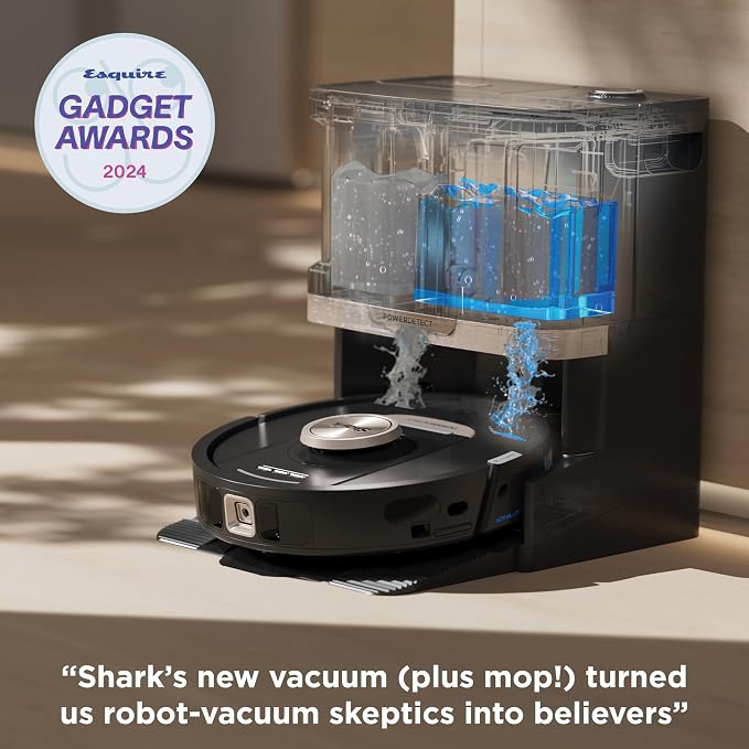 Shark PowerDetect NeverTouch Pro Robot Vacuum & Mop, Black,RV2820ZE | 5 PowerDetect Technologies, NeverStuck, NeverTouch Pro Base (Self-Empty 60-Day, Refill, Pad Wash/Dry), 360° LiDAR + 3D Sensor