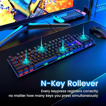 RisoPhy Mechanical Gaming Keyboard, RGB 104 Keys Ultra-Slim LED Backlit USB Wired Keyboard with Blue Switch, Durable Abs Keycaps/Anti-Ghosting/Spill-Resistant Computer Keyboard for PC Mac Xbox Gamer | 104 Keys, RGB LED Backlit, Durable Abs Keycaps, Ant...