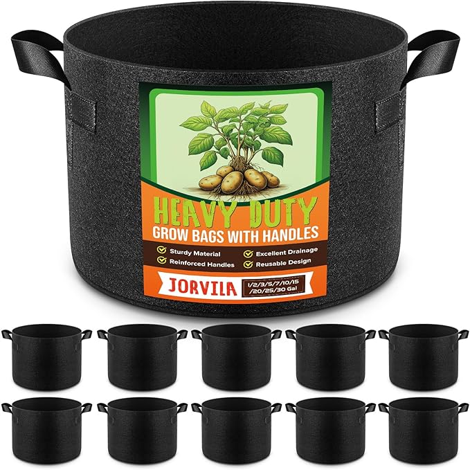 10 Pack 5 Gallon Grow Bags, Thickened Nonwoven Fabric Planter Pots with Handles, Heavy Duty 300G Garden Pots for Tomato, Potato and Vegetable