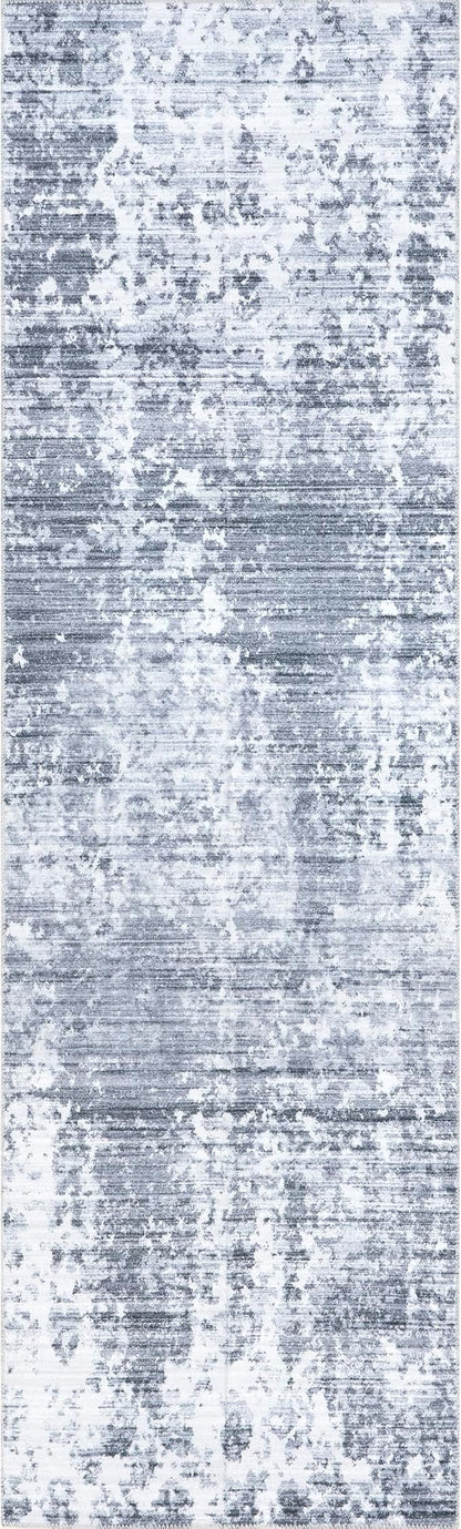 nuLOOM Alva Faded Abstract Machine Washable Ultra Thin Runner Rug, 2' 6" x 8', Light Grey