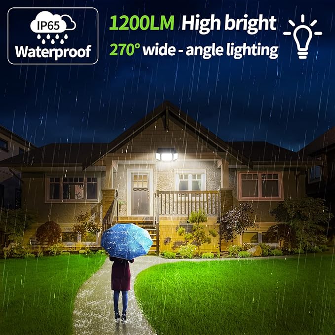 intelamp Solar Outdoor Lights,6000mAh Motion Sensor with Dual Sensors,Waterproof Solar Flood Lights 270°Wide Angle for Outside with 3 Modes