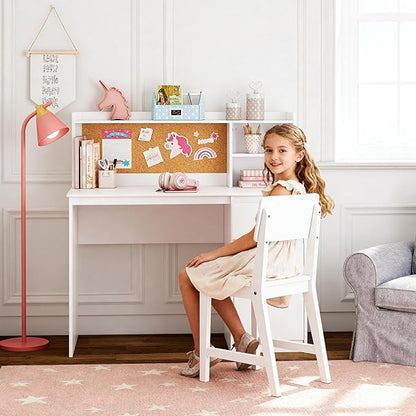 UTEX Wooden Kids Desk and Chair Set with Hutch and Storage for Ages 5-12 | Kids Study Table with Cork Bulletin Board, School Desk, Multi-Zone Storage, Water-based Paint Finish for Study Room