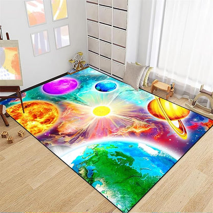 Space Rug for Boys Room - Solar System Rugs for Boys Bedroom Outer Space Area Rug for Boys Bedroom Kids Rugs for Playroom Galaxy Area Rugs for Kids Bedroom Space Rug Living Room,4'5''×6'