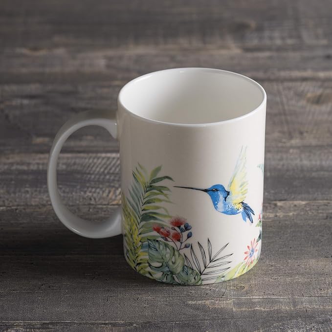 Maison d' Hermine Coffee Mug with Handles Tea Cups (15 Ounce, Pack of 1) | Fine Bone China Coffee Mugs for Hot Beverages Cappuccino Latte Home Restaurant Hotel Spring Summer -Tropiques - Hummingbird